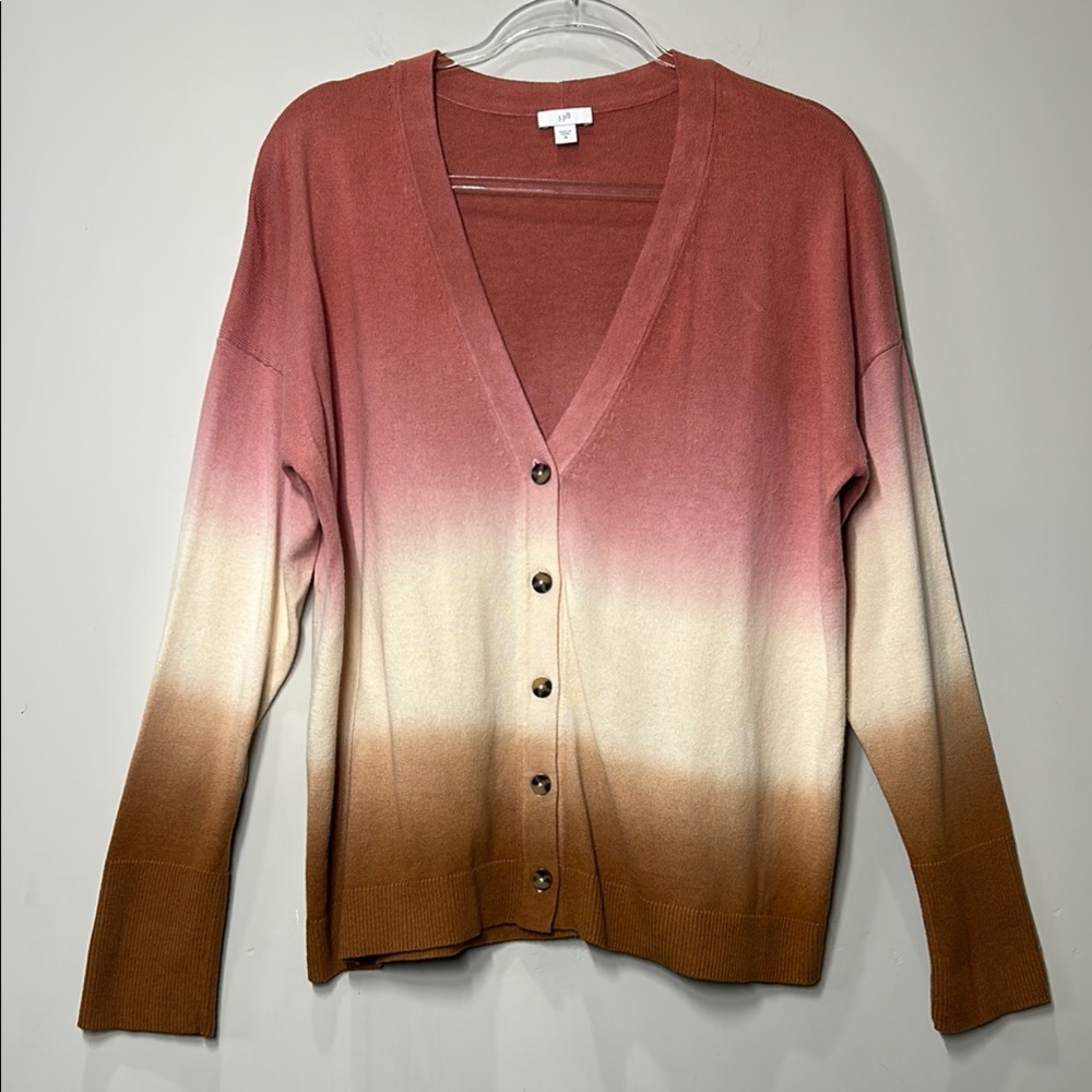 J.Jill Cardigan Women's Medium Dip Dyed Sunset Ombré Sweater - Picture 3 of 10